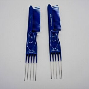 Lot of 2 Vintage Comare Brome Teasing Combs – 4 Steel Pins + 3-Row Bristles Blue